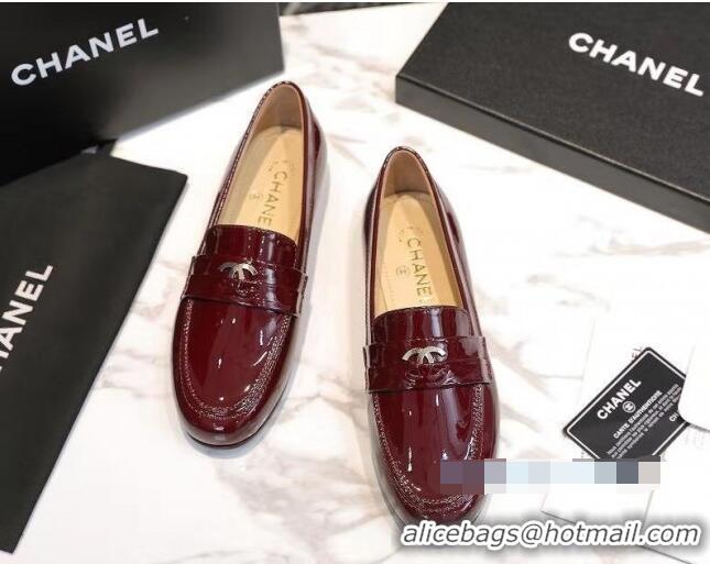 Best Luxury Chanel Patent Leather CC Strap Loafers 010828 Burgundy 2021