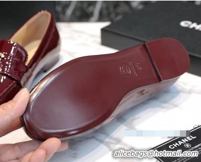 Best Luxury Chanel Patent Leather CC Strap Loafers 010828 Burgundy 2021