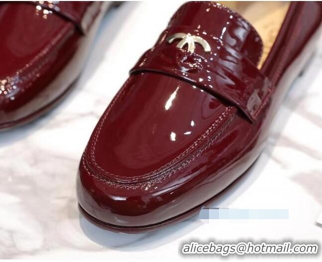 Best Luxury Chanel Patent Leather CC Strap Loafers 010828 Burgundy 2021