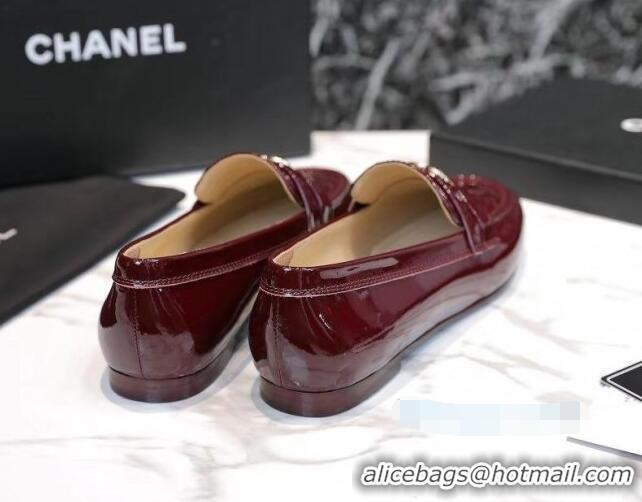 Best Luxury Chanel Patent Leather CC Strap Loafers 010828 Burgundy 2021