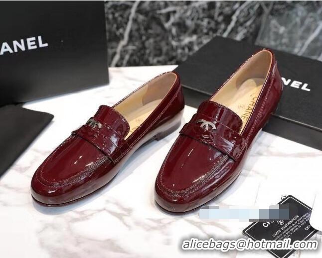 Best Luxury Chanel Patent Leather CC Strap Loafers 010828 Burgundy 2021