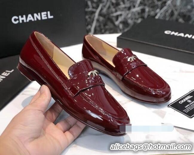 Best Luxury Chanel Patent Leather CC Strap Loafers 010828 Burgundy 2021