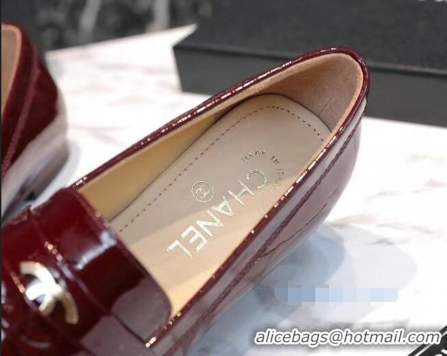 Best Luxury Chanel Patent Leather CC Strap Loafers 010828 Burgundy 2021