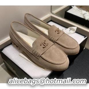 Newest Chanel Suede Chain Charm Loafers G35067 Dark Beige 2021