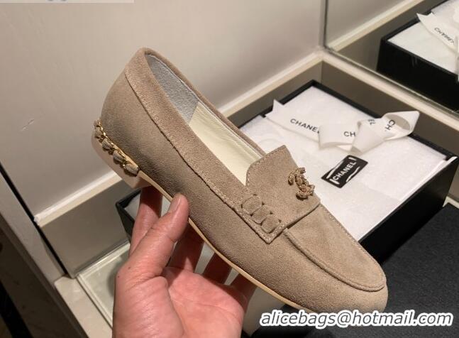 Newest Chanel Suede Chain Charm Loafers G35067 Dark Beige 2021