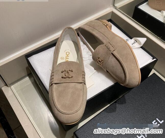 Newest Chanel Suede Chain Charm Loafers G35067 Dark Beige 2021