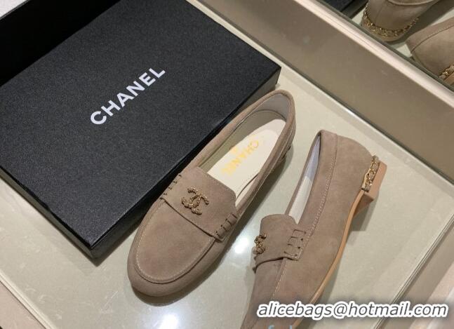 Newest Chanel Suede Chain Charm Loafers G35067 Dark Beige 2021