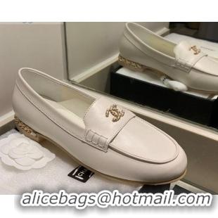 Discount Chanel Lambskin Chain Charm Loafers G35067 White 2021