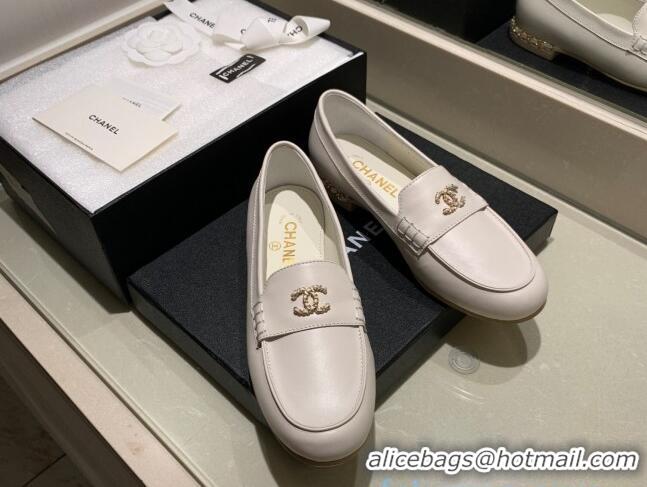 Discount Chanel Lambskin Chain Charm Loafers G35067 White 2021