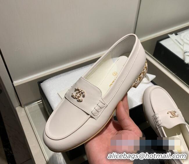 Discount Chanel Lambskin Chain Charm Loafers G35067 White 2021