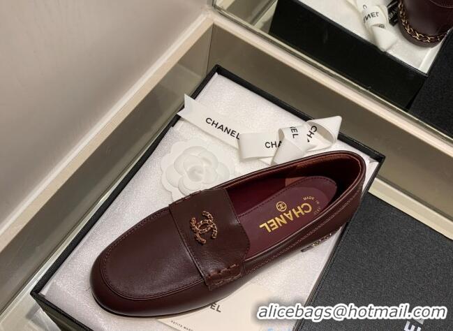 Popular Style Chanel Suede Chain Charm Loafers G35067 Burgundy 2021