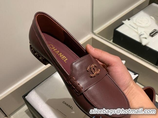 Popular Style Chanel Suede Chain Charm Loafers G35067 Burgundy 2021