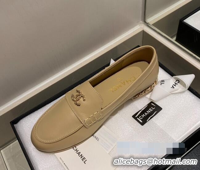 Top Design Chanel Suede Chain Charm Loafers G35067 Apricot 2021