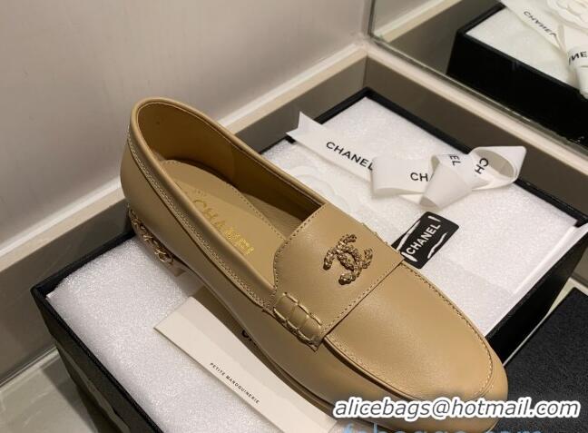 Top Design Chanel Suede Chain Charm Loafers G35067 Apricot 2021