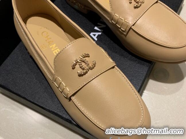 Top Design Chanel Suede Chain Charm Loafers G35067 Apricot 2021