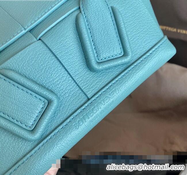 Famous Brand Bottega Veneta Arco Mini Bag in Grained Maxi Woven Calfskin BV0411 Light Blue 2020