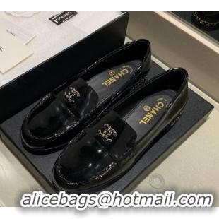 Best Price Chanel Patent Leather Chain Charm Loafers G35067 Black 2021