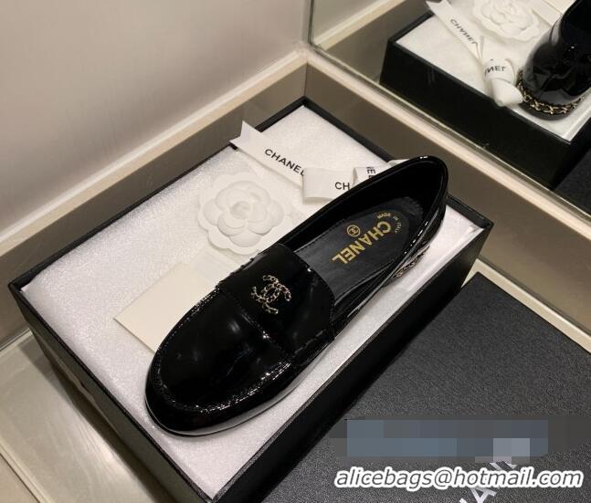 Best Price Chanel Patent Leather Chain Charm Loafers G35067 Black 2021