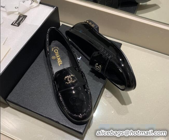 Best Price Chanel Patent Leather Chain Charm Loafers G35067 Black 2021