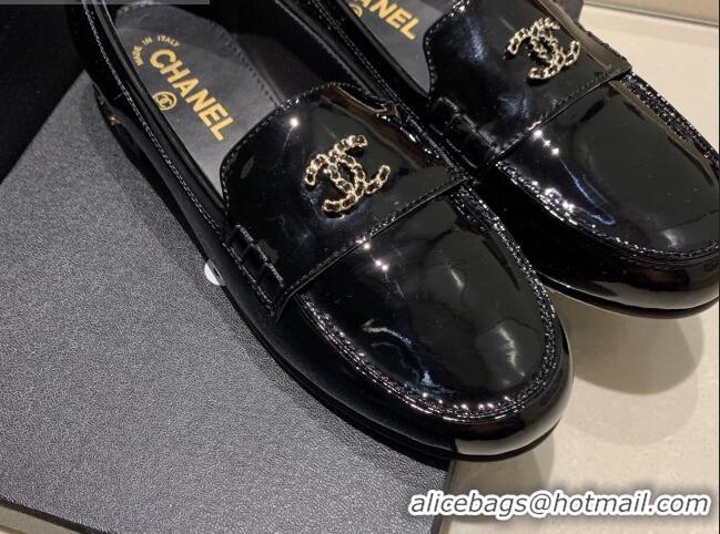 Best Price Chanel Patent Leather Chain Charm Loafers G35067 Black 2021