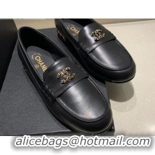 Best Price Chanel Patent Leather Chain Charm Loafers G35067 Black 2021