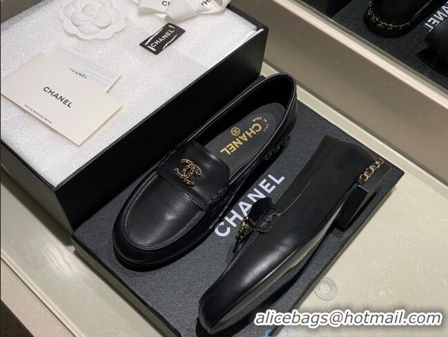 Best Price Chanel Patent Leather Chain Charm Loafers G35067 Black 2021