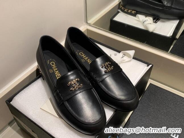 Best Price Chanel Patent Leather Chain Charm Loafers G35067 Black 2021