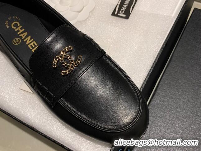 Best Price Chanel Patent Leather Chain Charm Loafers G35067 Black 2021