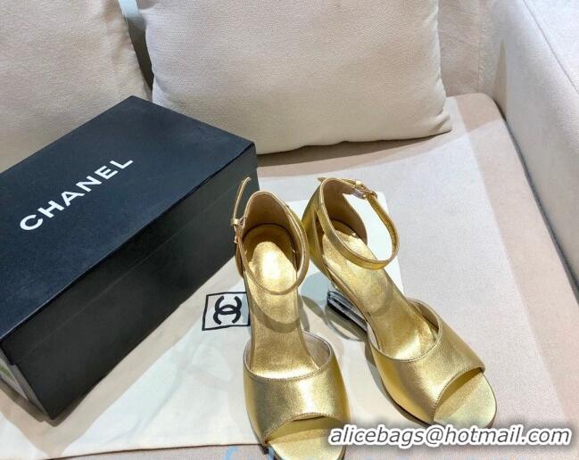 Good Quality Chanel Calfskin Wedge Heel Sandals 010939 Gold 2021