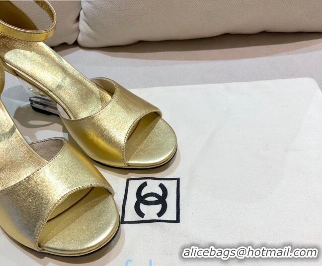 Good Quality Chanel Calfskin Wedge Heel Sandals 010939 Gold 2021