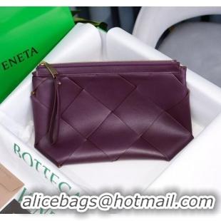 Reasonable Price Bottega Veneta Woven Zipped Pouch BV2227 Grape Purple 2021