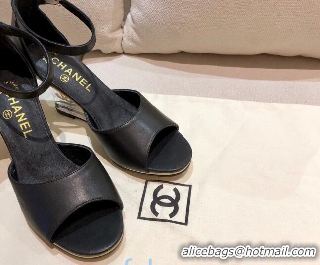 Low Price Chanel Calfskin Wedge Heel Sandals 010940 Black 2021