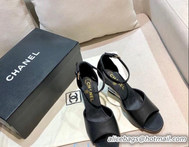 Low Price Chanel Calfskin Wedge Heel Sandals 010940 Black 2021