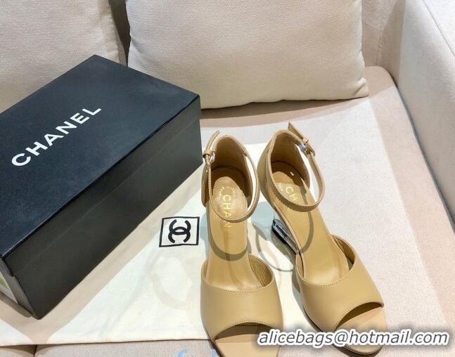 New Style Chanel Calfskin Wedge Heel Sandals 010940 Beige 2021