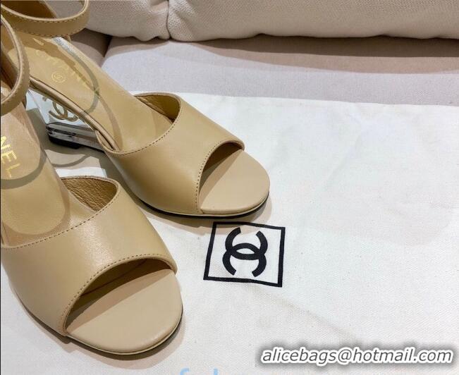 New Style Chanel Calfskin Wedge Heel Sandals 010940 Beige 2021