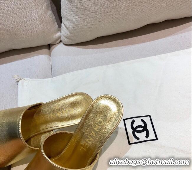 Low Price Chanel Calfskin Wedge Slide Sandals 010947 Gold 2021 