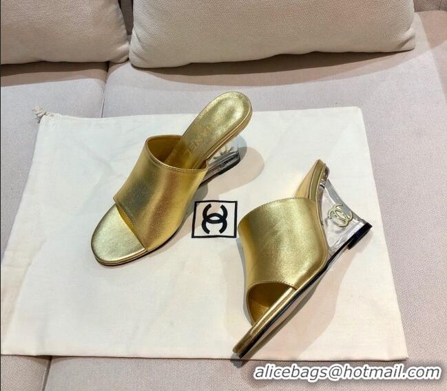 Low Price Chanel Calfskin Wedge Slide Sandals 010947 Gold 2021 