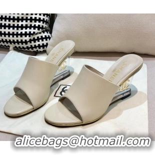 Best Price Chanel Calfskin Wedge Slide Sandals 010947 White 2021