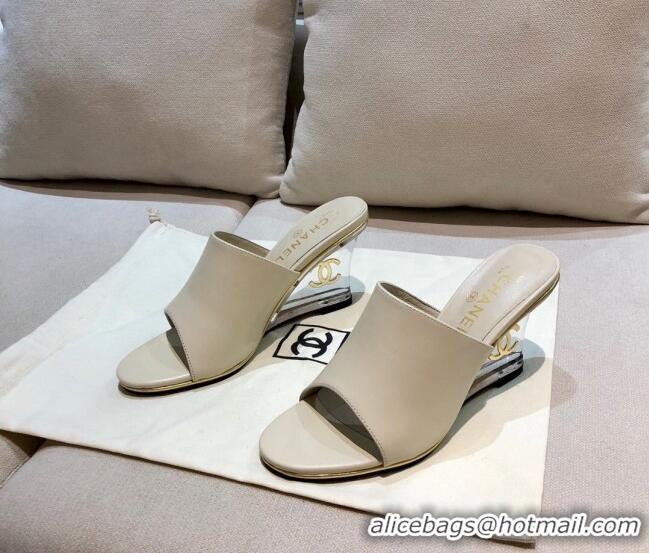 Best Price Chanel Calfskin Wedge Slide Sandals 010947 White 2021