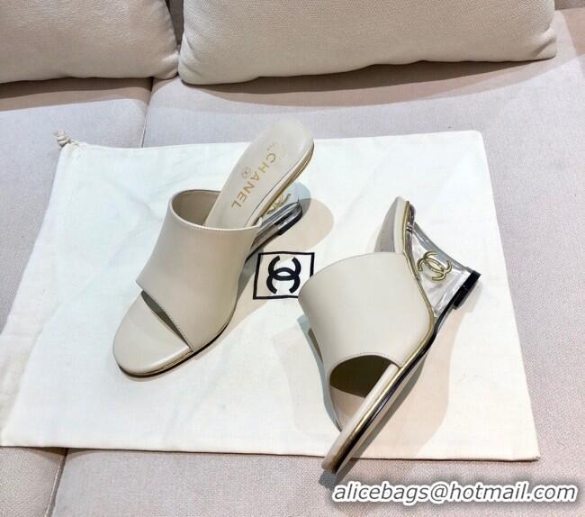 Best Price Chanel Calfskin Wedge Slide Sandals 010947 White 2021