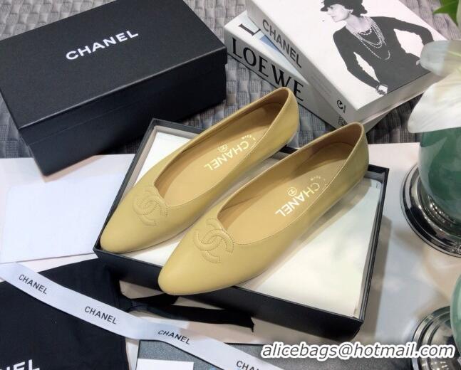 Charming Chanel Vintage Lambskin Ballerinas with Embossed CC 011134 Nude 2021