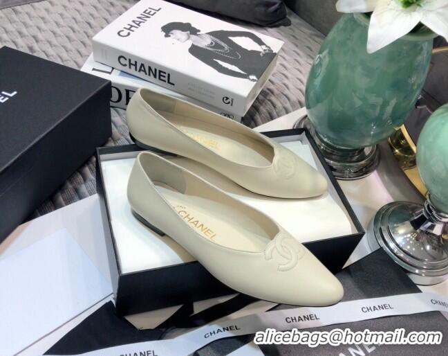 Best Luxury Chanel Vintage Lambskin Ballerinas with Embossed CC 011134 White 2021