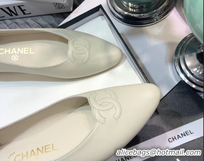 Best Luxury Chanel Vintage Lambskin Ballerinas with Embossed CC 011134 White 2021