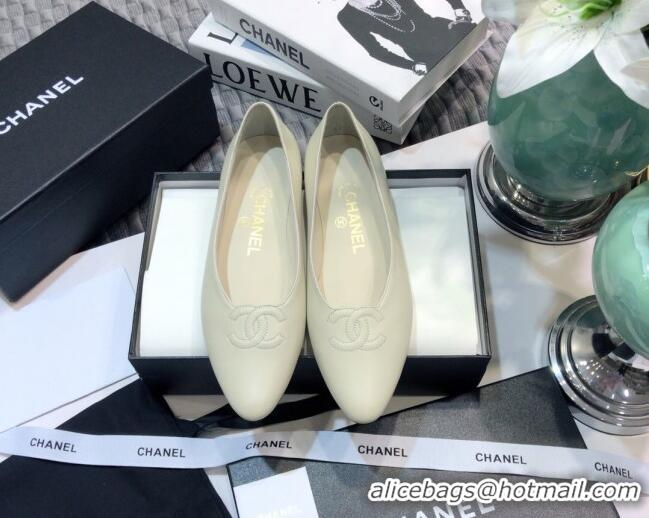 Best Luxury Chanel Vintage Lambskin Ballerinas with Embossed CC 011134 White 2021