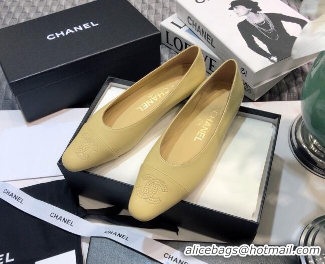 Good Quality Chanel Vintage Lambskin Ballerinas with Embossed CC 011134 Nude 2021