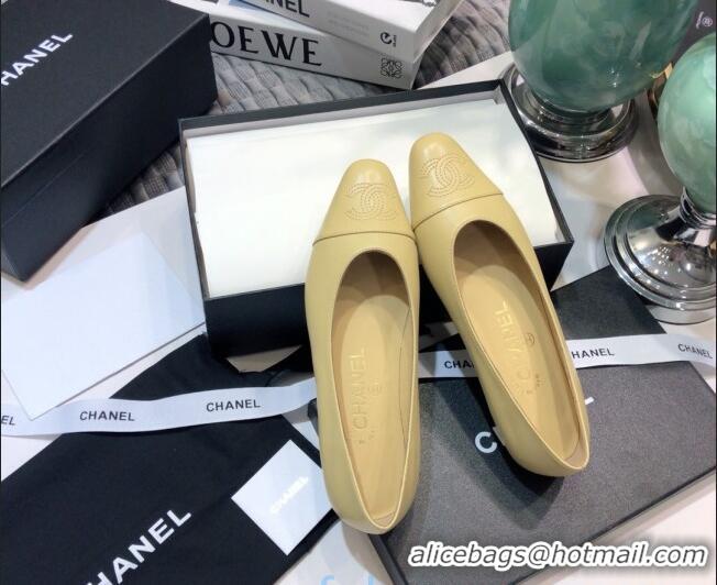 Good Quality Chanel Vintage Lambskin Ballerinas with Embossed CC 011134 Nude 2021