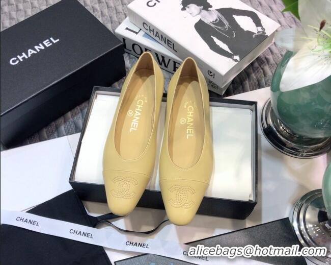 Good Quality Chanel Vintage Lambskin Ballerinas with Embossed CC 011134 Nude 2021