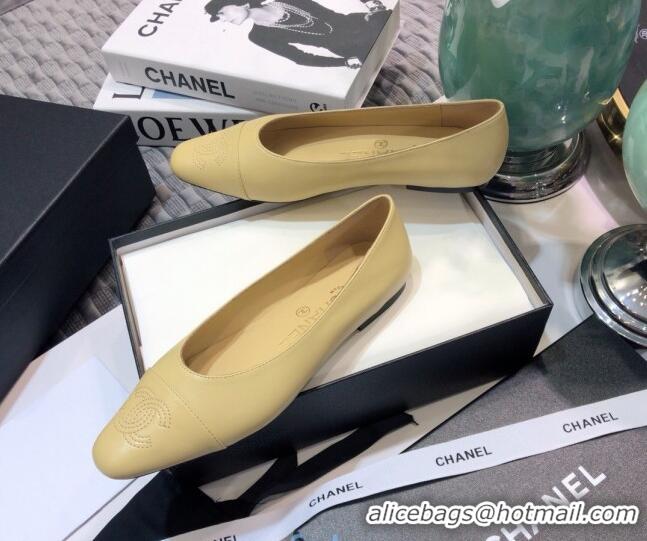 Good Quality Chanel Vintage Lambskin Ballerinas with Embossed CC 011134 Nude 2021