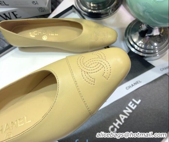 Good Quality Chanel Vintage Lambskin Ballerinas with Embossed CC 011134 Nude 2021