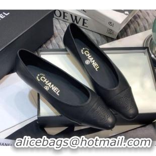 Good Product Chanel Vintage Lambskin Ballerinas with CC Embroidery 011138 Black 2021